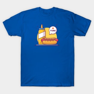 Hot dog With Mustard Cartoon Vector Icon Illustration T-Shirt